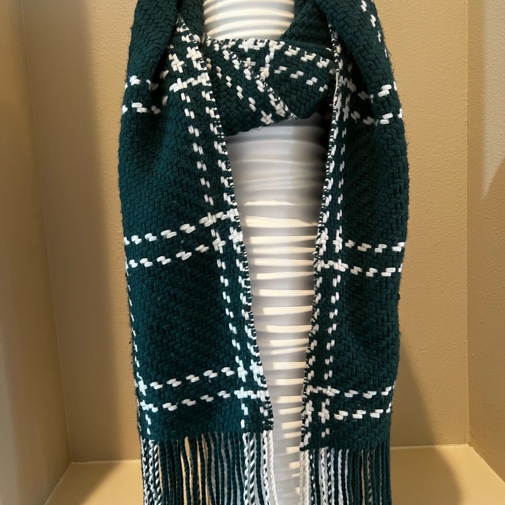 Banana Republic Wool Cashmere Angora Blend Green White Plaid Scarf